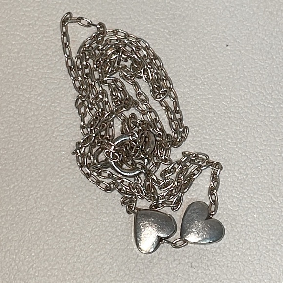 925 Sterling Silver Two 2 Heart Slide Pendants Necklace Couple Double Duo Twin - Picture 11 of 11